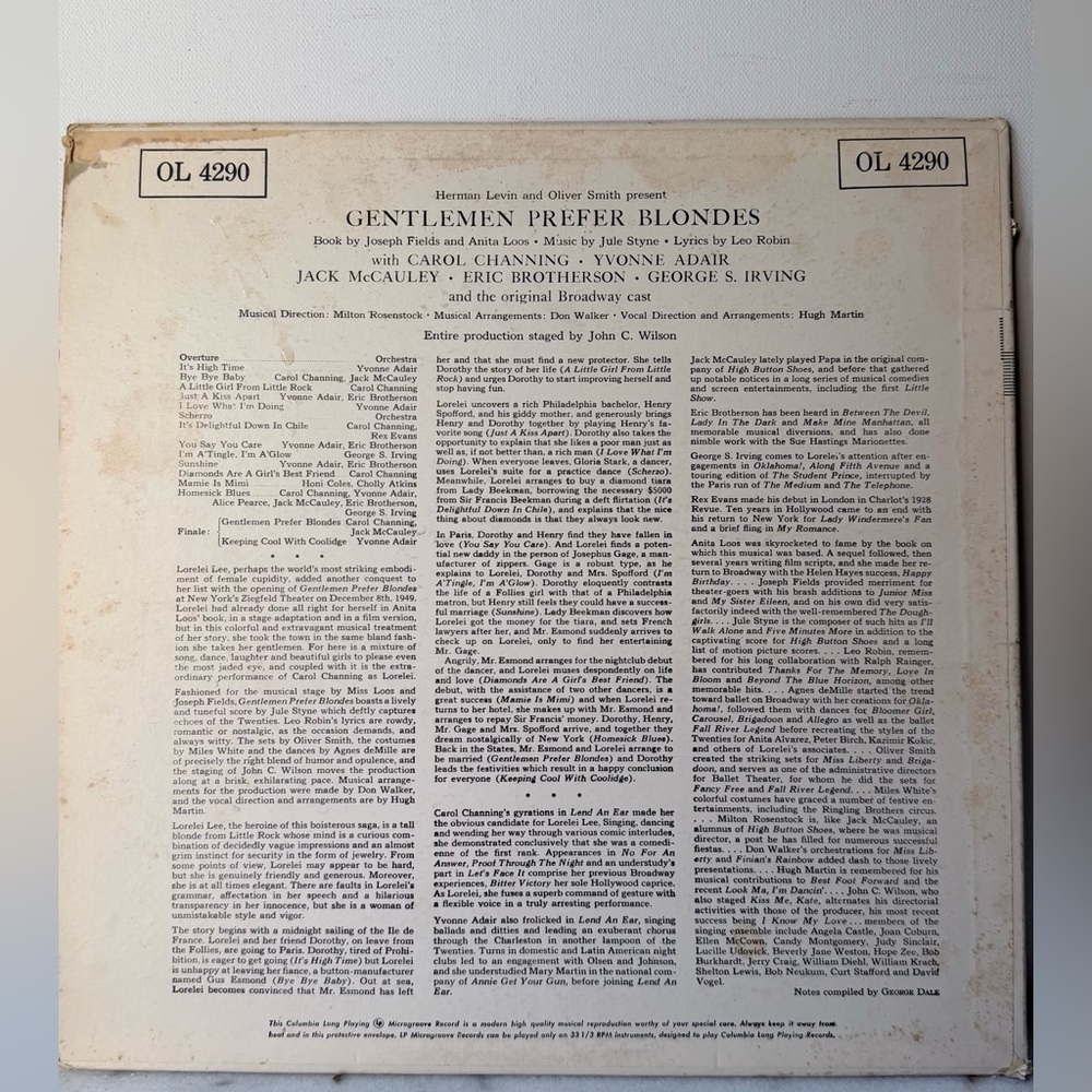 Gentlemen Prefer Blondes Original Broadway Cast Vinyl - Pink & Yellow Cover - Picture 5 of 8